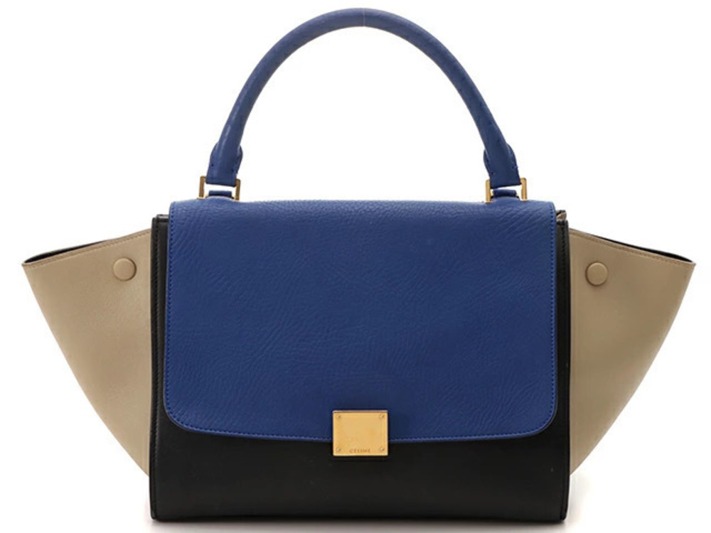 Celine Trapeze Leather Handbag Blue Beige Cream Black